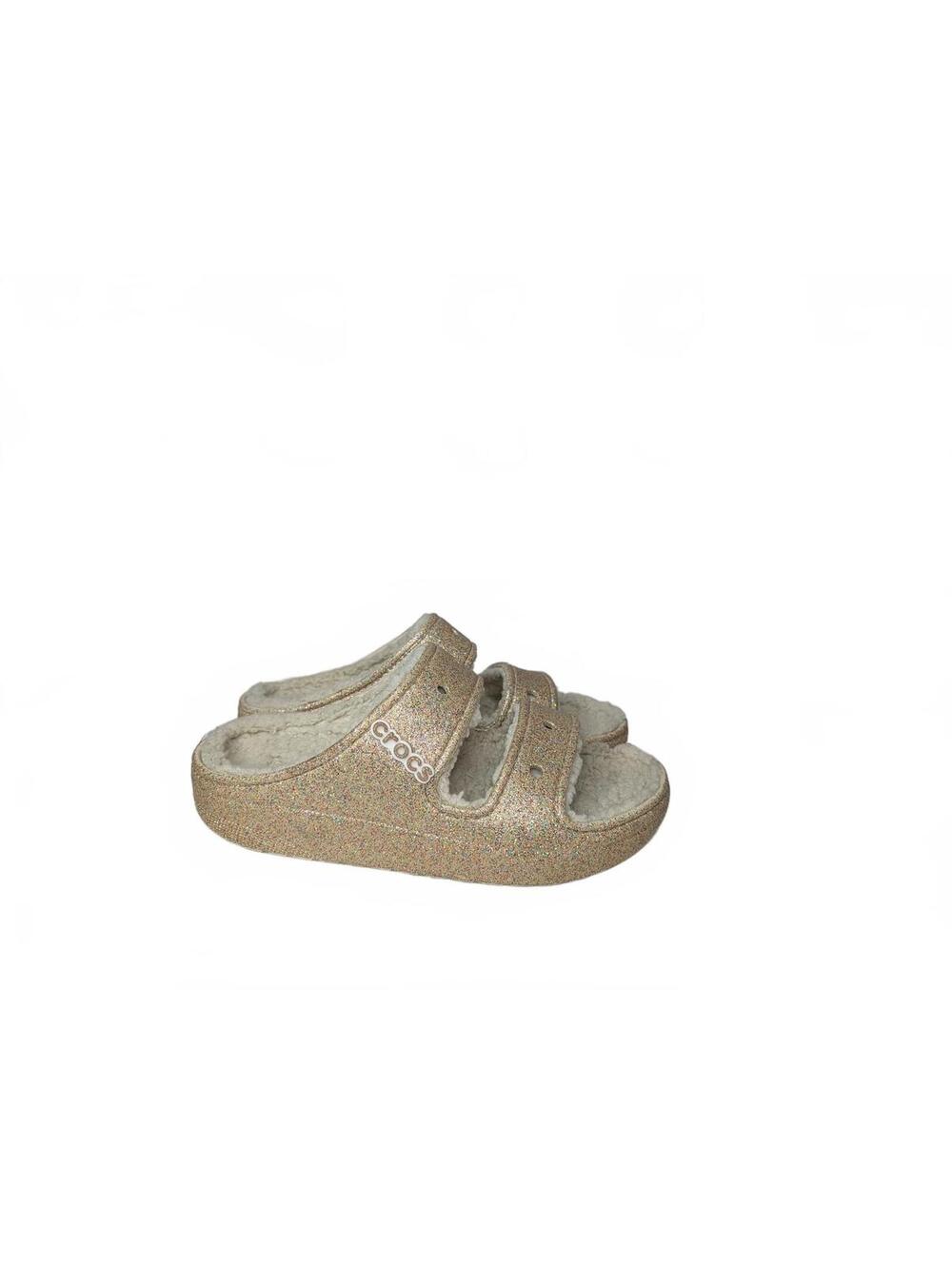 Crocs Classic Cozzy Sandals Gold Glitter - Size 10‎